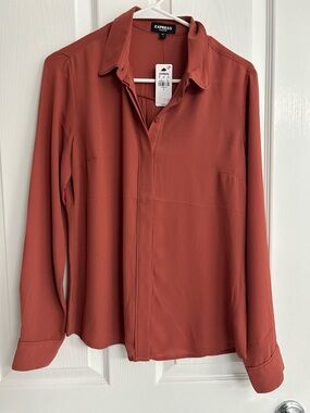 Express Button-Front Blouse - Terracotta